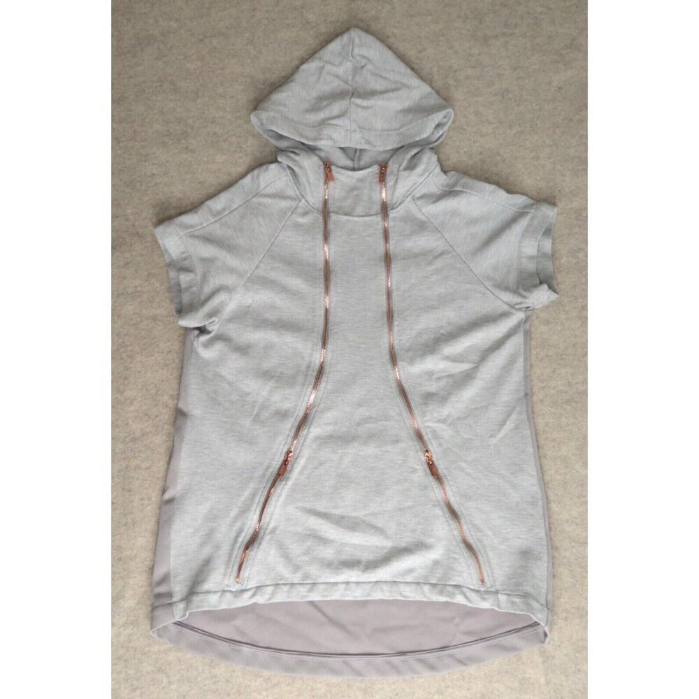 Lime & Vine Short Sleeve Grey Hoodie Multi Zip Front Sweater Women's Medium - Picture 3 of 16